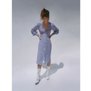 Summery Floral Purple Midi Dress - Size